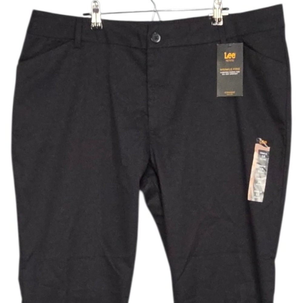 Lee Dress Pants Womens 18 Petite Black Wrinkle Free Straight Mid Rise Casual New